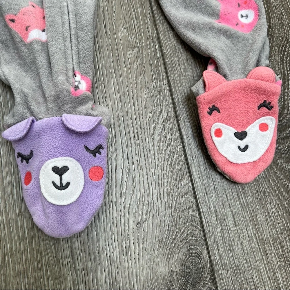 CARTERS FLEECE ZIP UP FOOTED SLEEPER ANIMALS GREY 12MO